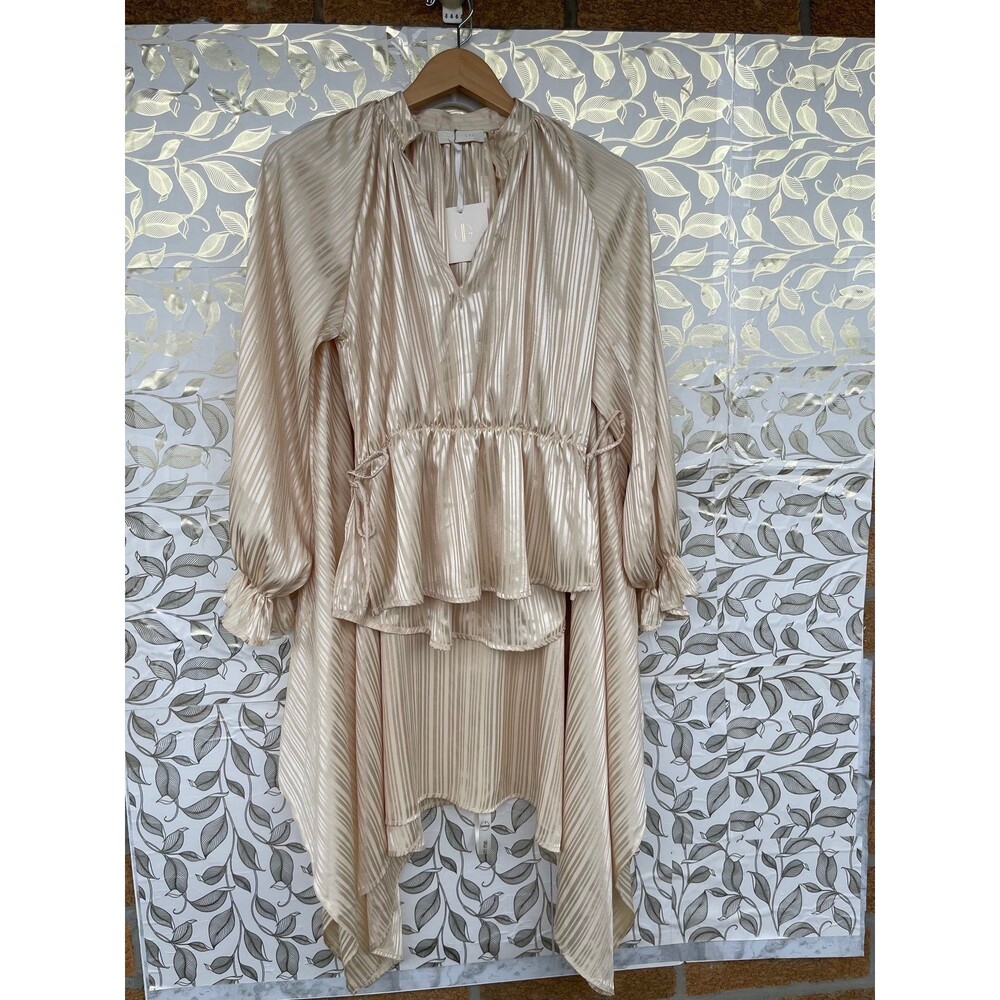 NWT Vita Grace Satin Peplum Top & Asymmetric Skirt Set S/M Champagne Luxury